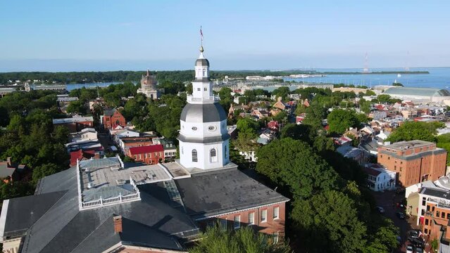 2022 - Excellent aerial view of the Maryland State House in Annapolis.