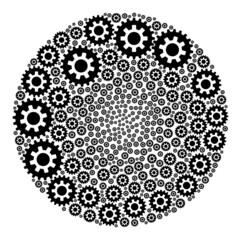 Cogwheel symbols are organized into round group. Cogwheel icon spheric mosaic. Abstract spheric bubble mosaic is done from cogwheel symbols.