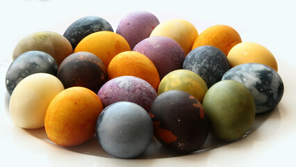 Easter eggs painted in different colors with natural pigments. Minsk. Belarus. 