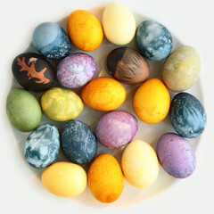 Easter eggs painted in different colors with natural pigments. Minsk. Belarus. 
