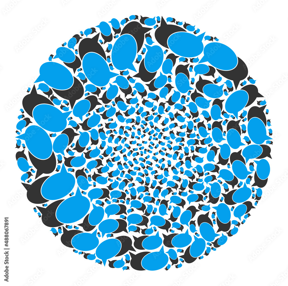 Poster chat messages icons are combined into bubble collection. chat messages icon bubble collage. abstract