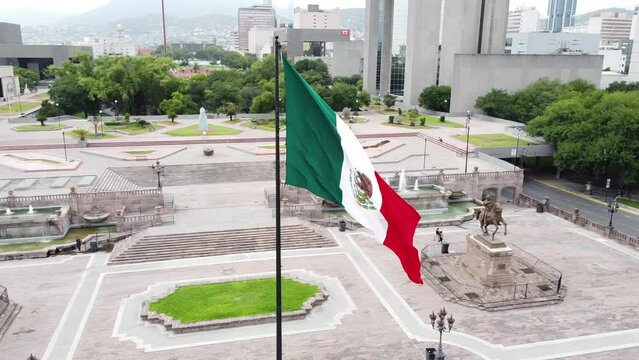 Mexico flag it waves in the wind, Monterrey, Nuevo Leon, (Palacio Municipal)