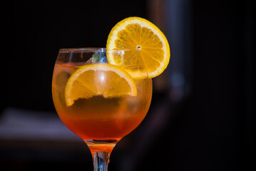 fruity cocktail on the bar of a bar