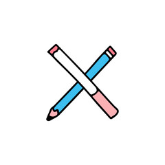 Pencil and cigarette, illustration for t-shirt, sticker, or apparel merchandise. With doodle, retro, and cartoon style.