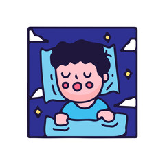 Cute little boy sleeping and dreaming. Illustration for Perfect Nursery children, kids, greeting.