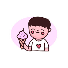 Cute kid with ice cream cartoon. Perfect Nursery children, kids, greeting.