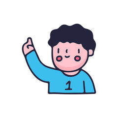 Kawaii little boy rising hand. Perfect Nursery children, kids, greeting.