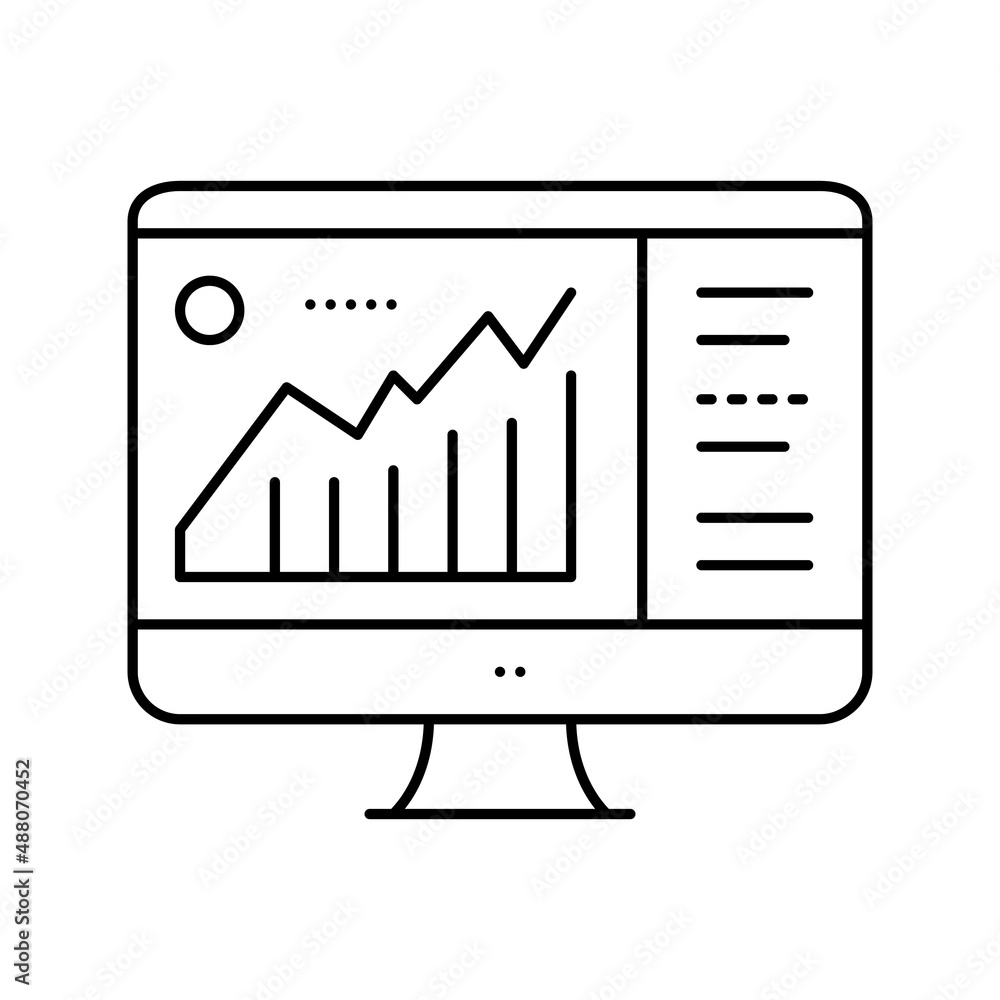 Poster infographic on computer display line icon vector illustration