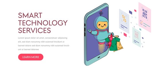 Fototapeta premium robot virtual assistant website or mobile apps. robot with shopping sale holiday shopping artificial intelligence technology concept.