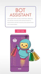 modern robot holding shopping bags, special offer, sale, artificial intelligence concept. robot virtual assistant website or mobile apps.