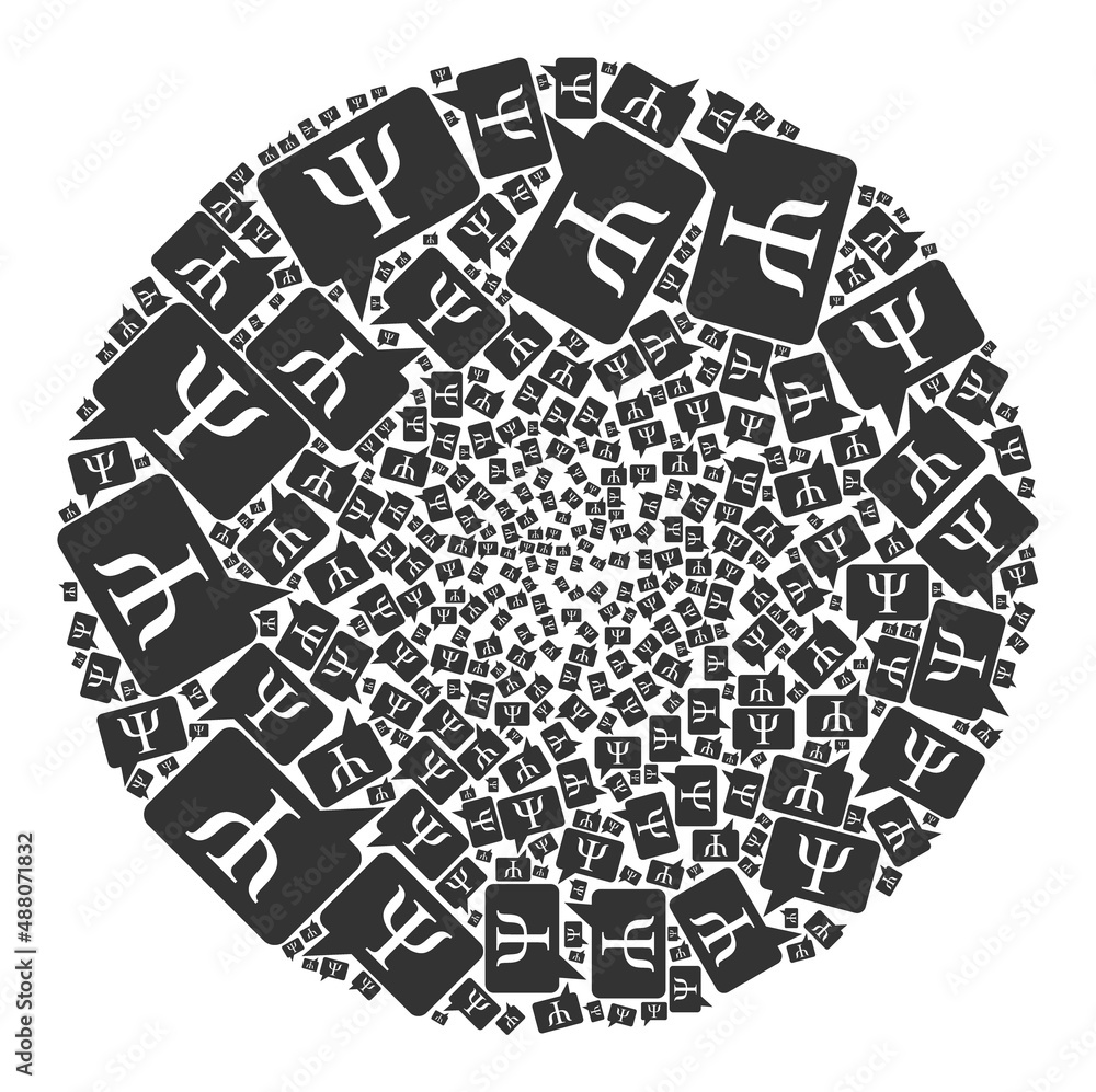 Poster suggestion cloud icons are scattered into globe group. suggestion cloud icon round mosaic. abstracti