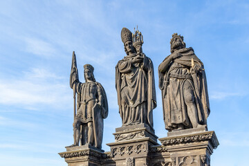 Fototapeta na wymiar Statues of Saints Norbert, Wenceslaus and Sigismund in Prague