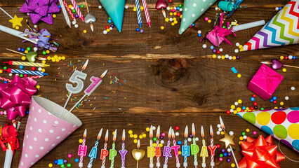 Top view of decoration birthday copy space. Happy birthday to fifty one years old. Beautiful...