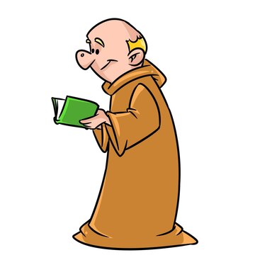 cartoon monk reading green book clip art preview