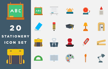 Stationery 20 icon flat style set element for your design