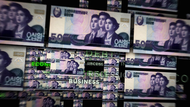 North Korea Won growing pile of money concept 3d illustration