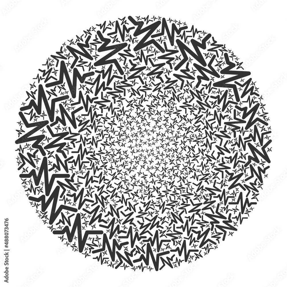 Poster pulse items are scattered into bubble collection. pulse icon bubble collage. abstract sphere cluster
