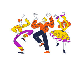 Dancing people at a party. Fun Cartoon simple flat hand drawn style