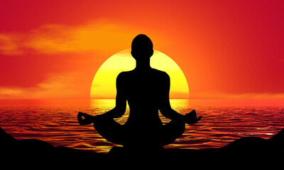 Yoga Meditation Zen female Silhouette Sunset Beach Sunrise landscape illustration