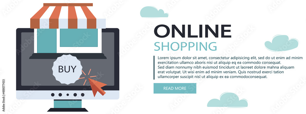 Wall mural on line shopping and payment methods. mobile payments. pay per click and online order. flat vector i