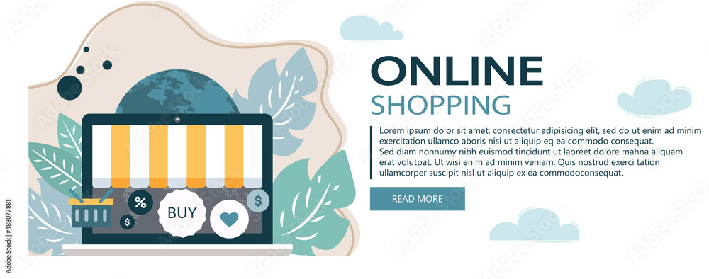 Wall mural on line shopping and payment methods. mobile payments. pay per click and online order. flat vector i