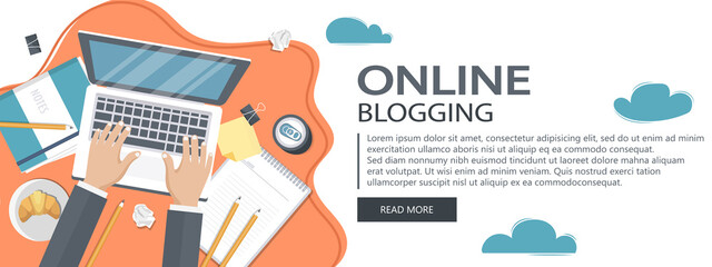 Blogging and journalism concept. Write you story. Flat vector design, website banner