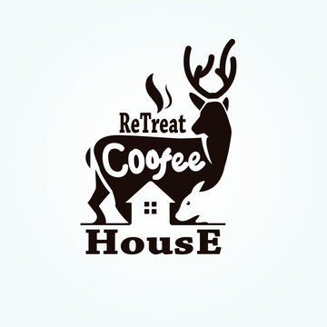 Abstract minimalist negative space deer coffee house logo