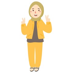 peace sign gestures hijab muslim woman