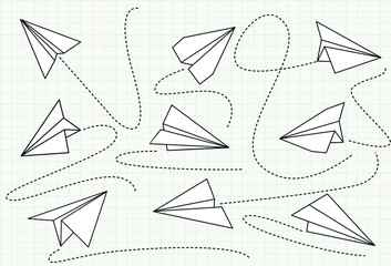 Doodle of Paper airplanes,Origami paper plane  , vector illustration.