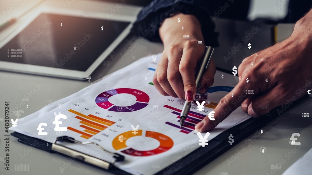 Poster conceptual business dashboard for financial data analysis . 3d render computer graphic .