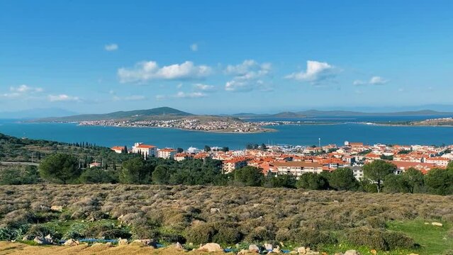 Beautiful seascape, cityscape and mountains. Ayvalik,Turkey