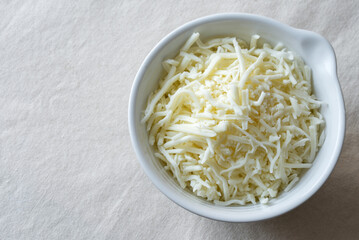 Shredded Mozzarella Cheese in a Bowl