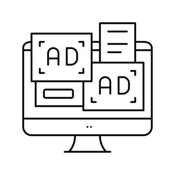 advertisement banners on computer screen line icon vector illustration