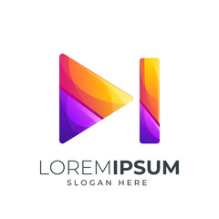 forward button design gradient color combination purple and orange can be use for icon, logo, or landing page illustration