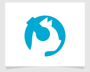 headphones cat negative space logo vector icon illustration