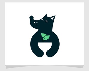 cute fox holding a leaf negative space logo design