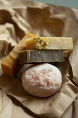 Craft natural soap. Craft paper packaging.