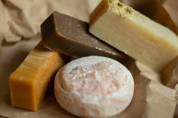 Craft natural soap. Craft paper packaging.