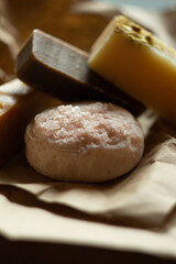 Craft natural soap. Craft paper packaging.