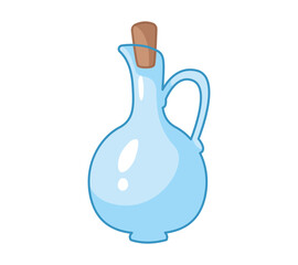 Glass empty vessel with stopper. Vector illustration of kitchen utensils in cartoon childish style. Isolated funny clipart on white background. cute print.