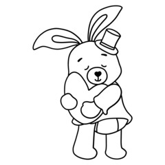 Bunny Rabbit in love with heart outline design-SVG illustration for web, wedsite, application, presentation, Graphics design, branding, etc.