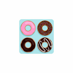 Donut illustration. Bundle of donuts with messes, chocolate and vanilla