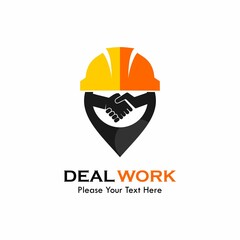 Deal work logo template illustration. There are safety helm with handshake