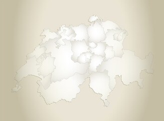 Switzerland map, administrative division with names, old paper background blank