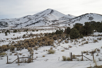 Snow covered mountains and rangeland in north central Nevada