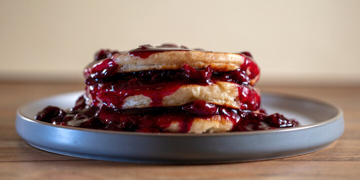 Stack of cherry pancakes