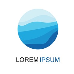 Isolated round shape logo. Blue color logotype. Flowing water image. Sea  ocean  river surface.