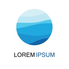 Isolated round shape logo. Blue color logotype. Flowing water image. Sea  ocean  river surface.