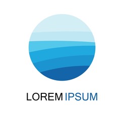 Isolated round shape logo. Blue color logotype. Flowing water image. Sea  ocean  river surface.