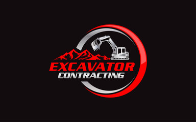 Illustration vector graphic of excavator contracting company logo design template
